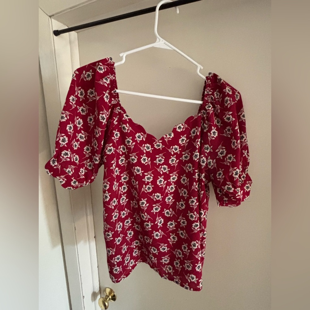 Monteau Red Floral Blouse